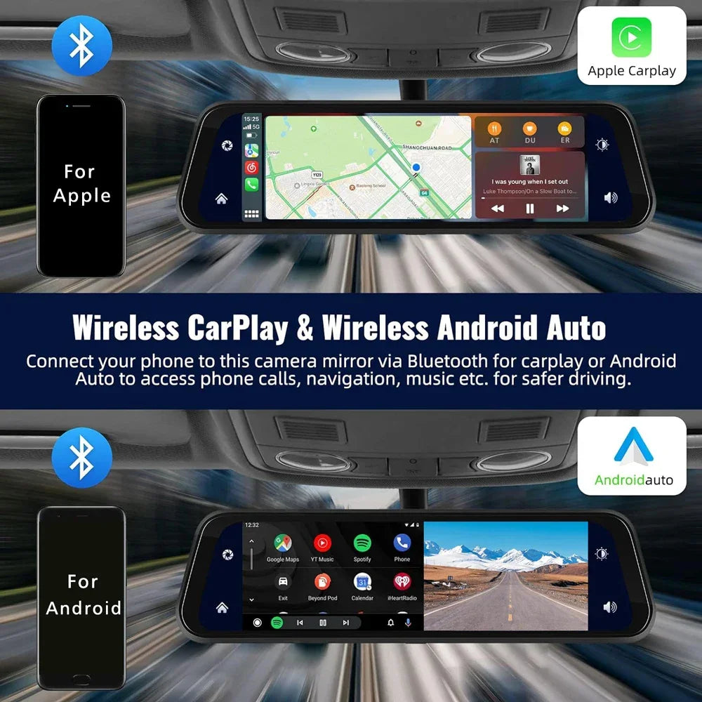 10" Dash Cam 4K 3840*2160P Car Dvr Carplay Android Auto GPS 5G WIFI AUX Stream RearView Mirror Dashcam Camera Drive Recorder FM - Evallys.com