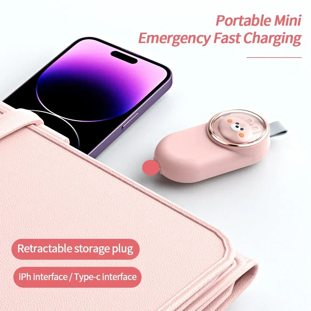 1000mAh Mini Power Bank Portable Mobile Phone Charger Fast Charging Type-C Port Power Bank Keychain for IPhone Samsungs Huaweii - Evallys.com
