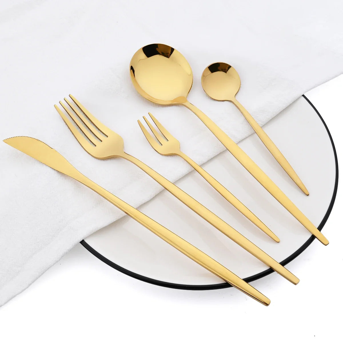 48pcs Black Gold Cutlery Set Knife Fork Coffee Spoon Dinnerware Stainless Steel Tableware Flatware Western Kitchen Silverware
