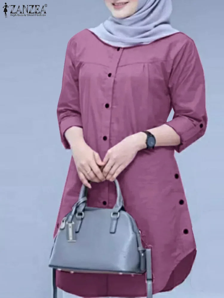 ZANZEA Women’s Abaya Blouse – Casual Islamic Long Sleeve Tops 2024 - Evallys.com