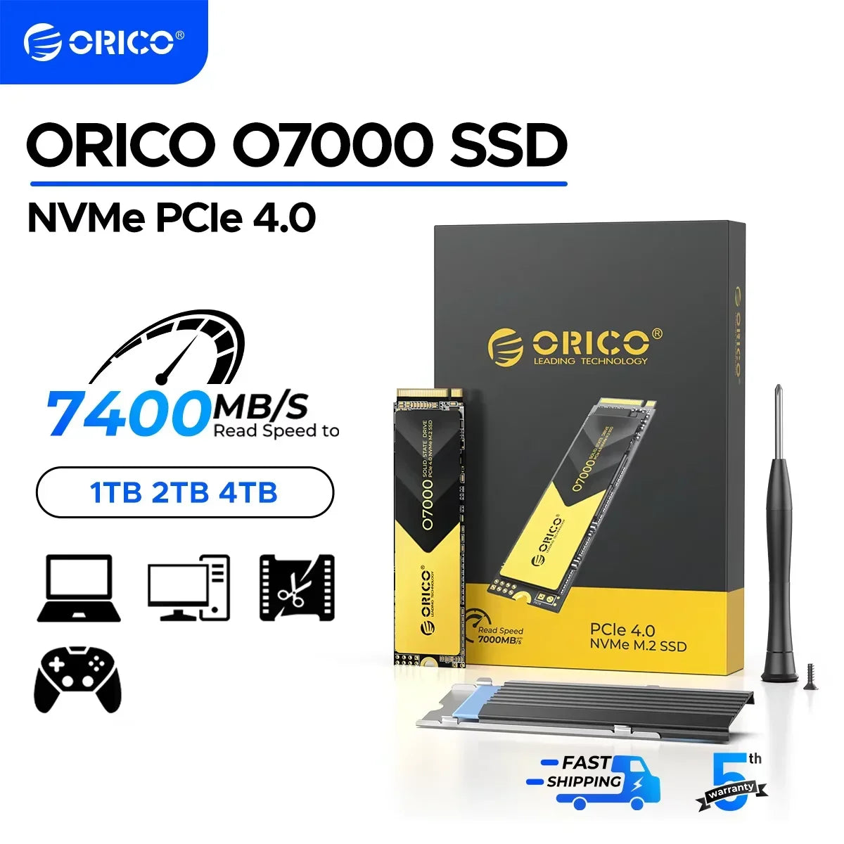 ORICO PCIe4.0 M.2 NVMe SSD PS5 Gaming 7400MB/S Internal Solid State Drive M Key 2280 SSD for Content Creators 1TB/2TB/4TB O7000 - Evallys.com
