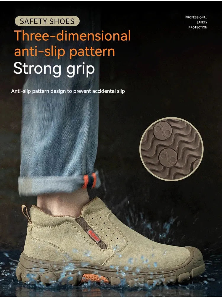 Mens Work Boots Composite Toe Safety Footwear Metatarsal Guard Puncture-Proof Construction Work Shoes Anti-Slip Rubber Outsole - Evallys.com