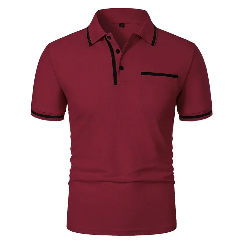 New Men's Short Sleeve Polo Shirts Solid Color Casual T-shirt Summer Trendy Breathable Loose Basic Splice Top Pockets Men Shirts - Evallys.com