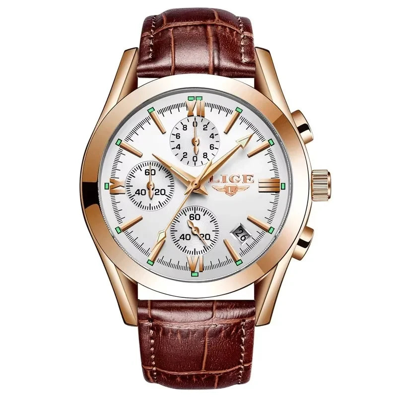 LIGE Men Watch Top Brand Luxury Waterproof Luminous Sport Wristwatch Quartz Military Genuine Leather Relogios Masculino+Box - Evallys.com