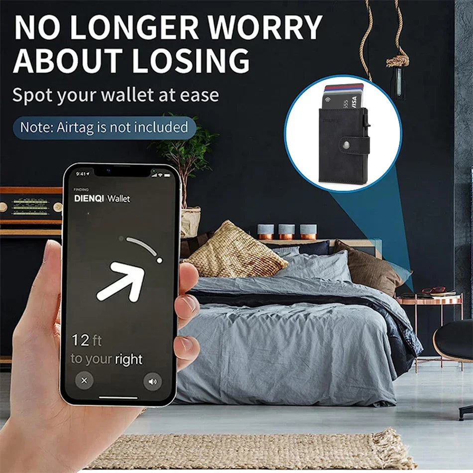 Rfid Carbon Fiber Men Wallets for Airtag Luxury Slim Mini Credit Card Holder Wallets for Men Air Tag Tracker Minimalist Purse - Evallys.com