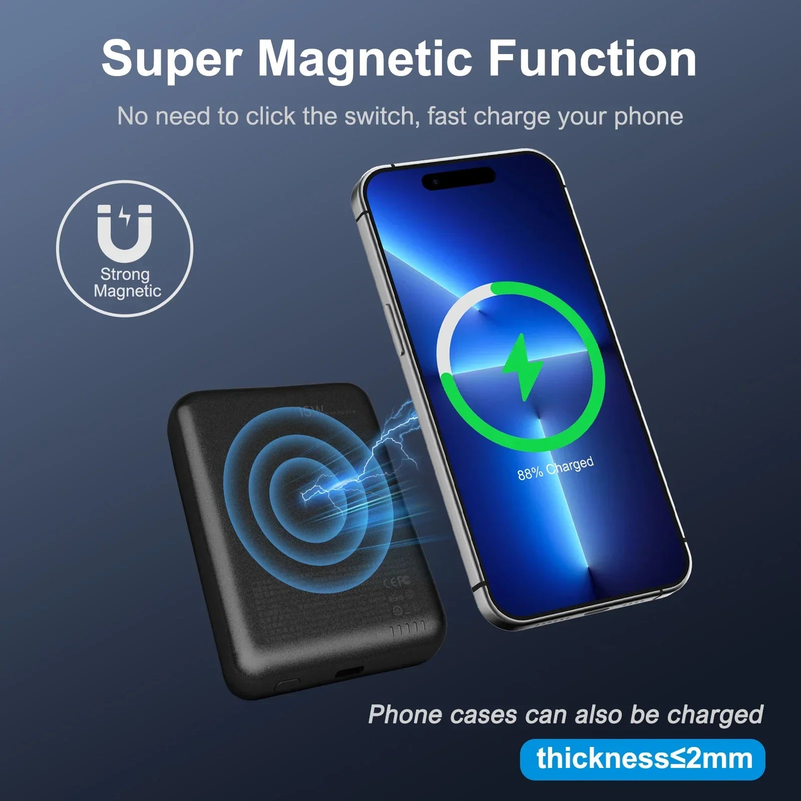 Magnetic Power Bank Portable 5000mAh Wireless Charger 20W With USB-C Cable For IPhone 16/15/14/13/12 Pro/Pro Max/Plus/Mini - Evallys.com