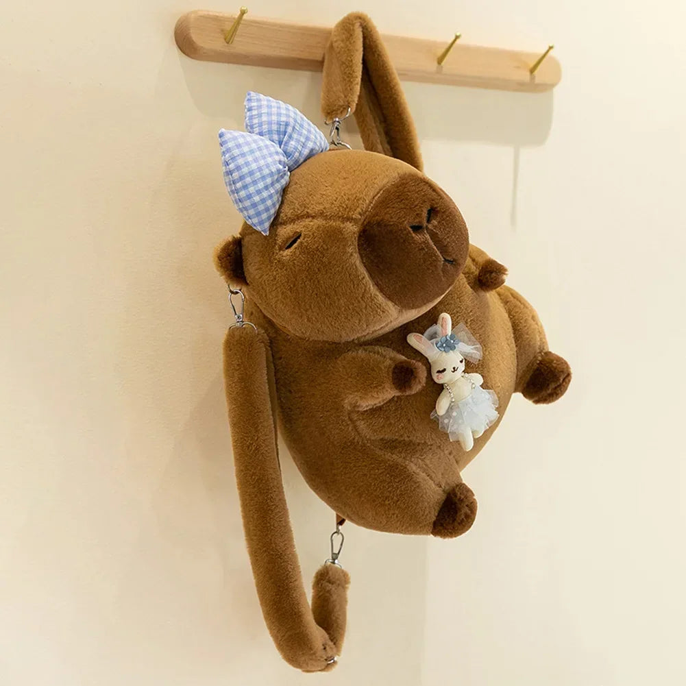 Cute Capybara Plush Backpack Funny Kawaii Doll Fur Bag Cartoon Capybara Shoulder Bag Soft Girl Small Backpack for Girls Children - Evallys.com