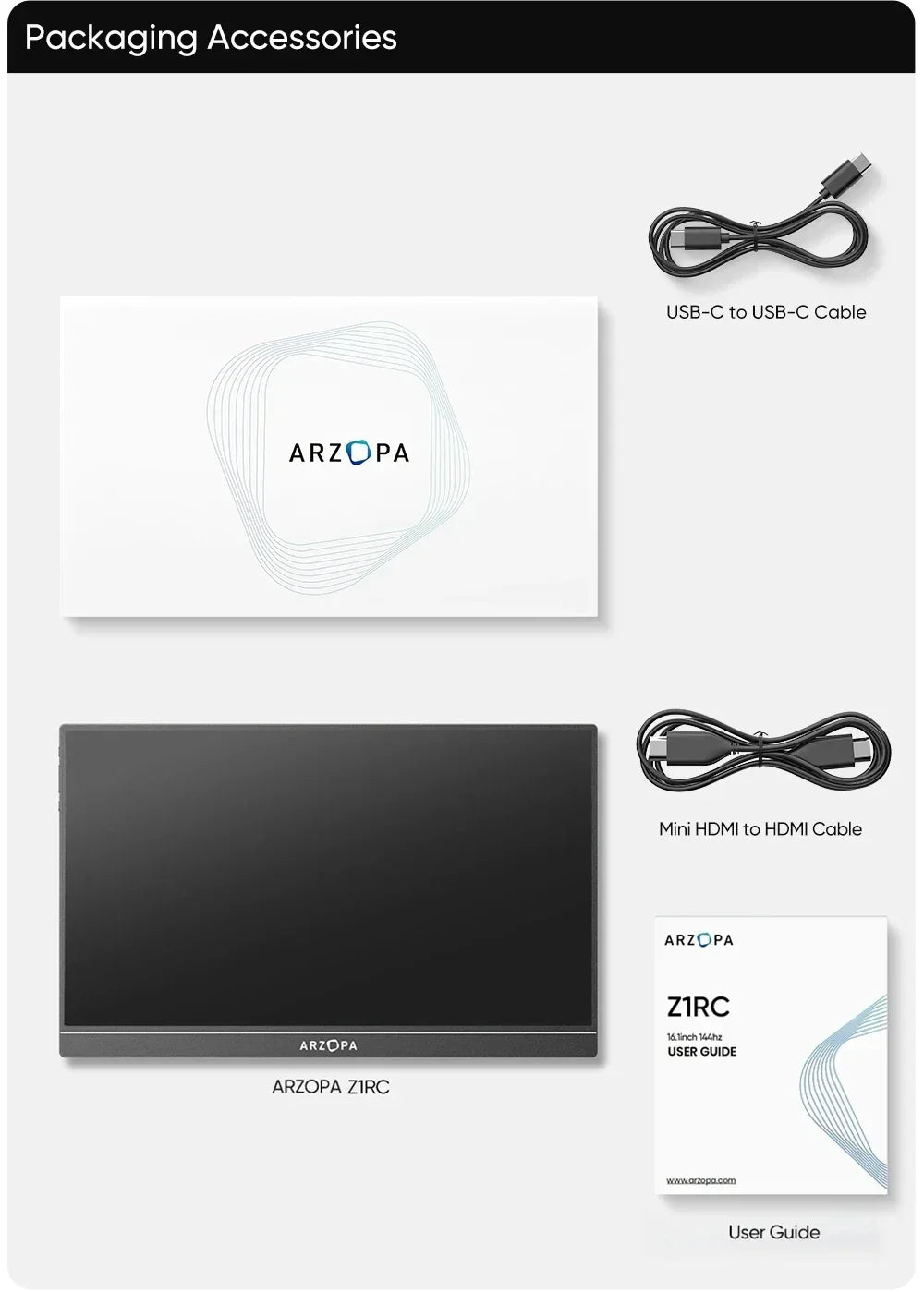 ARZOPA 16inch 2K Portable Monitor 16:10 IPS Screen with type-c mini hdmi Second Display for MAC/Laptop/PC/Xbox/PS4/5/Switch,Z1RC - Evallys.com