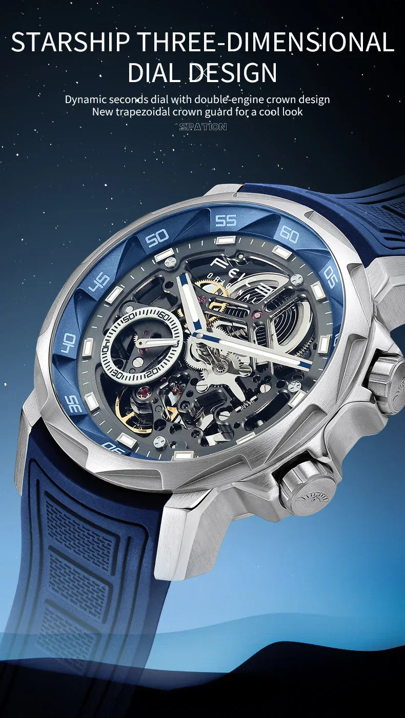 FEICE 2025 new double-sided skeleton trend men's automatic mechanical watch luminous waterproof-FM511 - Evallys.com