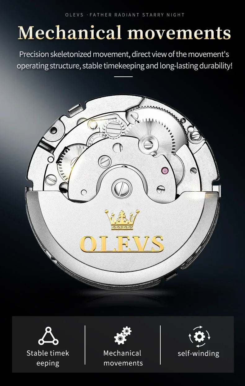 OLEVS Men's Watches Automatic Mechanical Business Wristwatch Waterproof Stainless Steel Strap Watch for Man Skeleton Calendar - Evallys.com