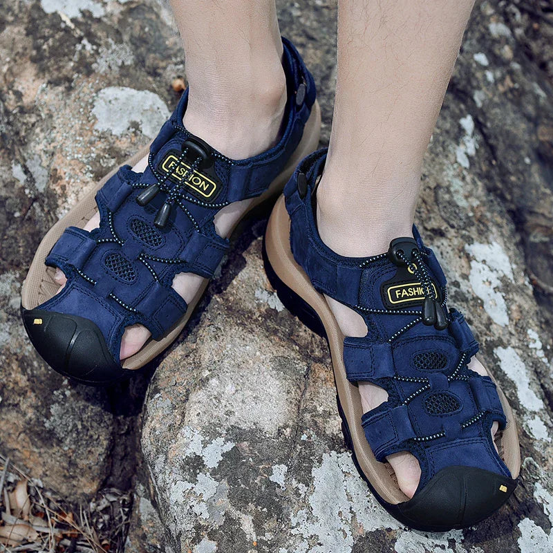 Men’s Genuine Leather Summer Sandals – Casual Outdoor Beach Shoes - Evallys.com