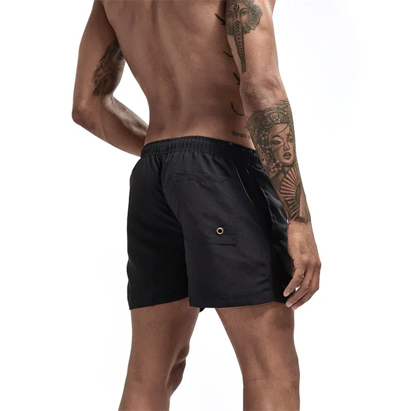 Mens Swim Trunks with Mesh Lining Side Pockets Solid Beach Shorts Quick Dry Lightweight Drawstring Board Shorts Summer Swimwear - Evallys.com
