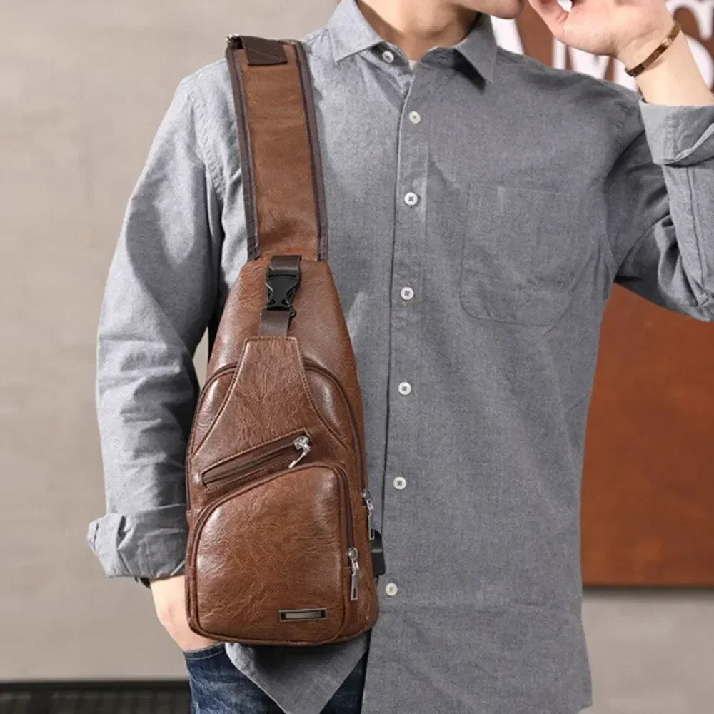 Men USB Charging Bag Men Chest Bag For Custom PU PVC Shoulder Bag Diagonal Package Messenger Travel Bag Cross Body Bags - Evallys.com