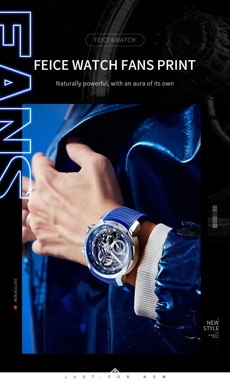 FEICE 2025 new double-sided skeleton trend men's automatic mechanical watch luminous waterproof-FM511 - Evallys.com