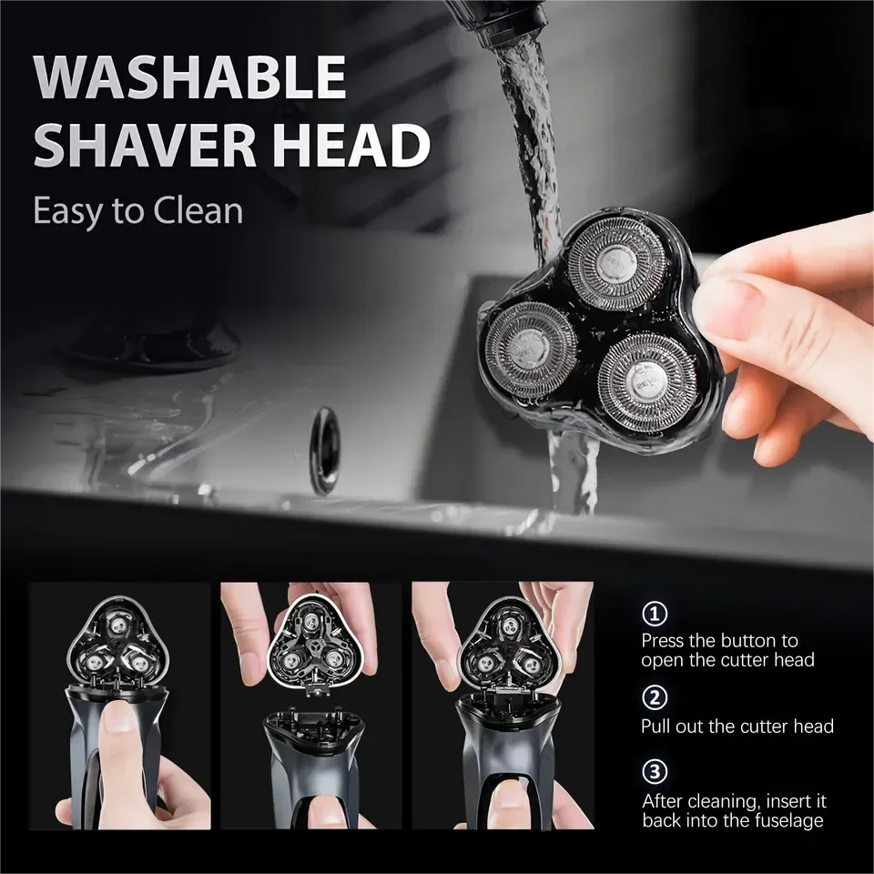 SEJOY Rechargeable Wet & Dry Use Electric Shaver Pop-up Hair Trimmer Rotary Shaving Machine Razor - Evallys.com