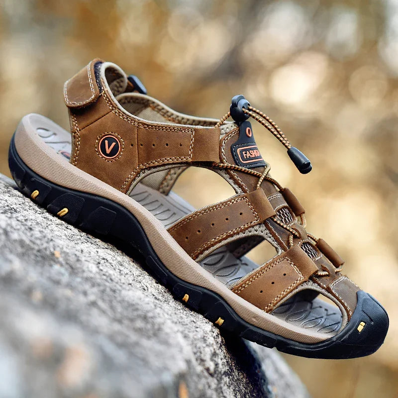 Men’s Genuine Leather Summer Sandals – Casual Outdoor Beach Shoes - Evallys.com