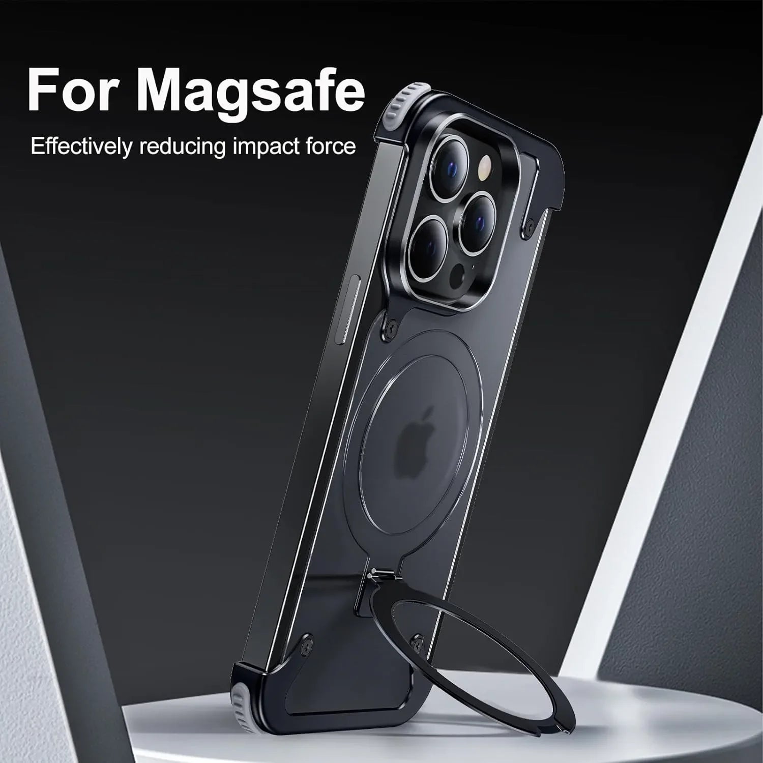 Frameless Aluminum Alloy Kickstand Metal Phone Case for iPhone 13 14 15 16 Pro Max Magsafe Magnetic Ring Stand Shockproof Shell - Evallys.com