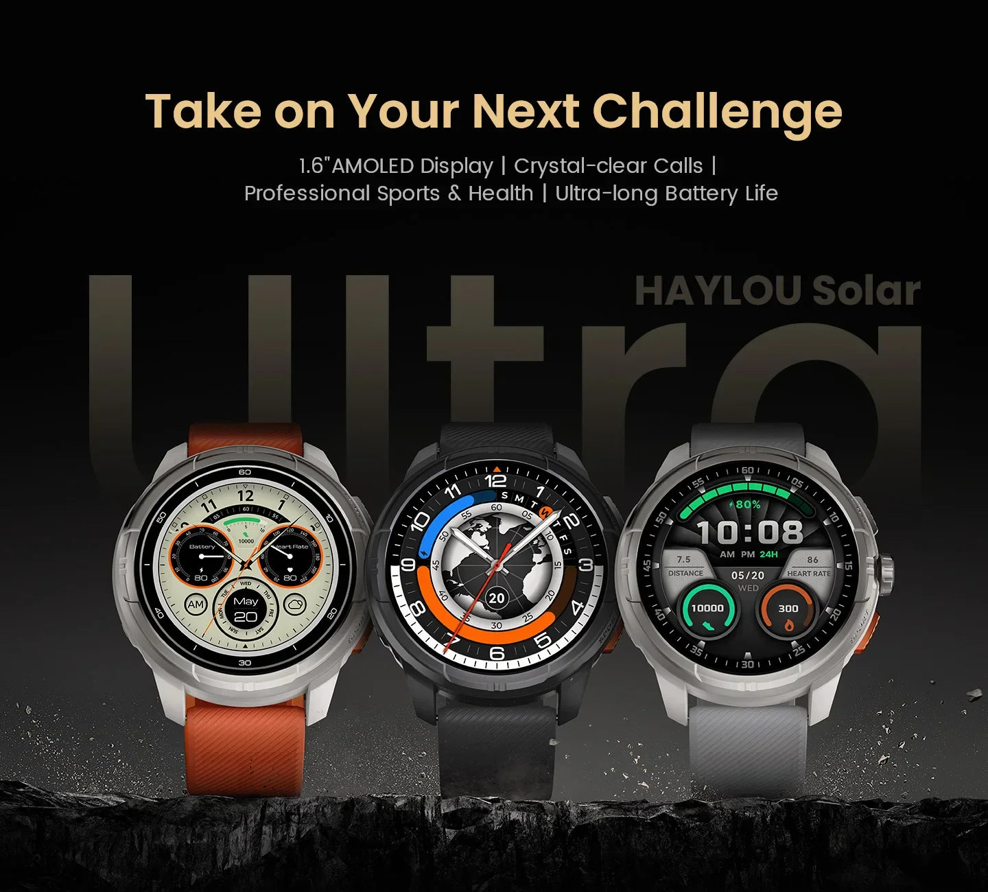 HAYLOU Solar Ultra GPS Smart Watch 1.6” AMOLED Display 60Hz Refresh Rate Bluetooth Calls 5ATM Water Resistance Sports Smartwatch - Evallys.com