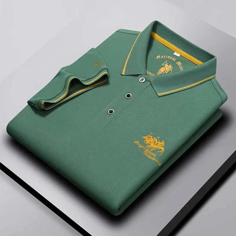 Men's Business Casual Short Sleeved Embroidered Solid Color Polo Shirt Fashionable Breathable Comfortable Summer Versatile Top - Evallys.com