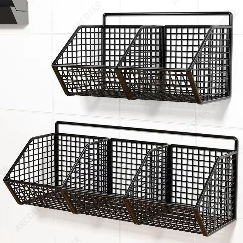Kitchen Storage Shelf Wall Mounted Bathroom Organizer Basket No Drill Adhesive Mount Rack for Vegetable Fruit Drain Baskets