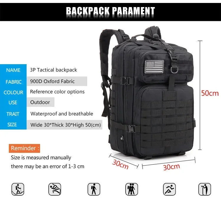 30/50L Tactical Backpack – Outdoor Hiking, Hunting & Survival Gear Bag - Evallys.com