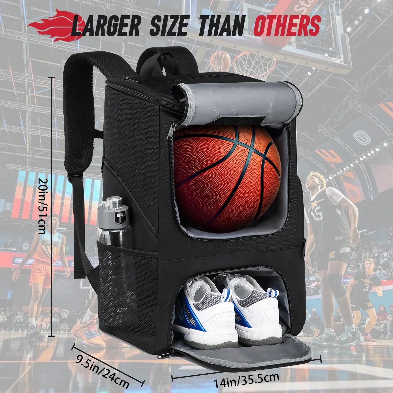 Sports Training Equipment Basketball Backpack with Separate Ball holder & Shoes Compartment Gym Backpack for Basketball Soccer - Evallys.com