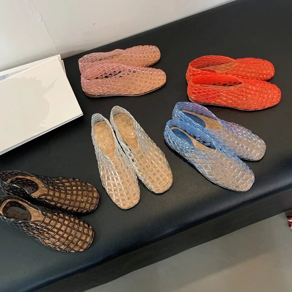 Women’s Jelly Ballet Flats – Lightweight Slip-On Square Toe Beach Shoes - Evallys.com