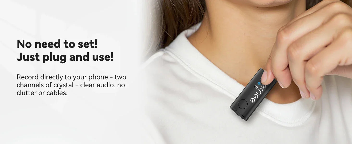 vernee V10 Wireless Lavalier Microphone 60M Noise Cancellation Vlog Short Video Recording Mini Mic for iPhone/Android - Evallys.com