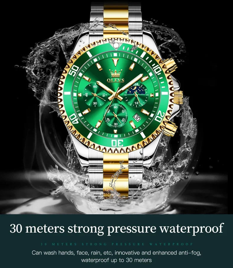 OLEVS Men's Watches Top Brand Luxury Watch for Men Original Waterproof Stainless Steel Chronograph Moon Phase Date Rota Dial - Evallys.com