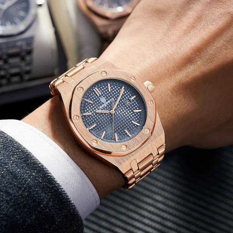 PENGAGAR Square Luxury Men Wristwatch Waterproof Luminous Date Stainless Steel Male Clock Business Sports Quartz Watches For Men - Evallys.com