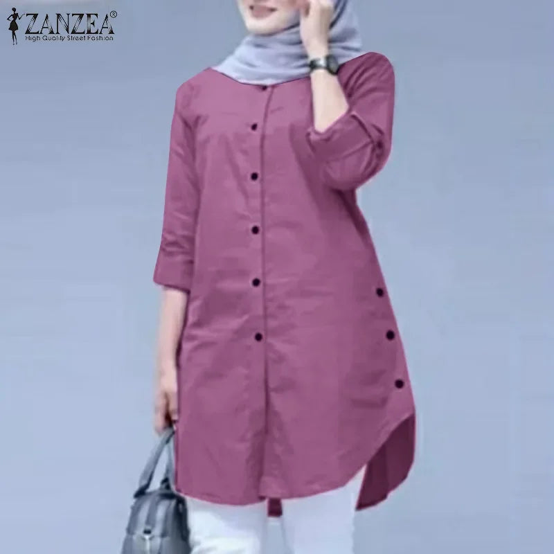 ZANZEA Women’s Abaya Blouse – Casual Islamic Long Sleeve Tops 2024 - Evallys.com