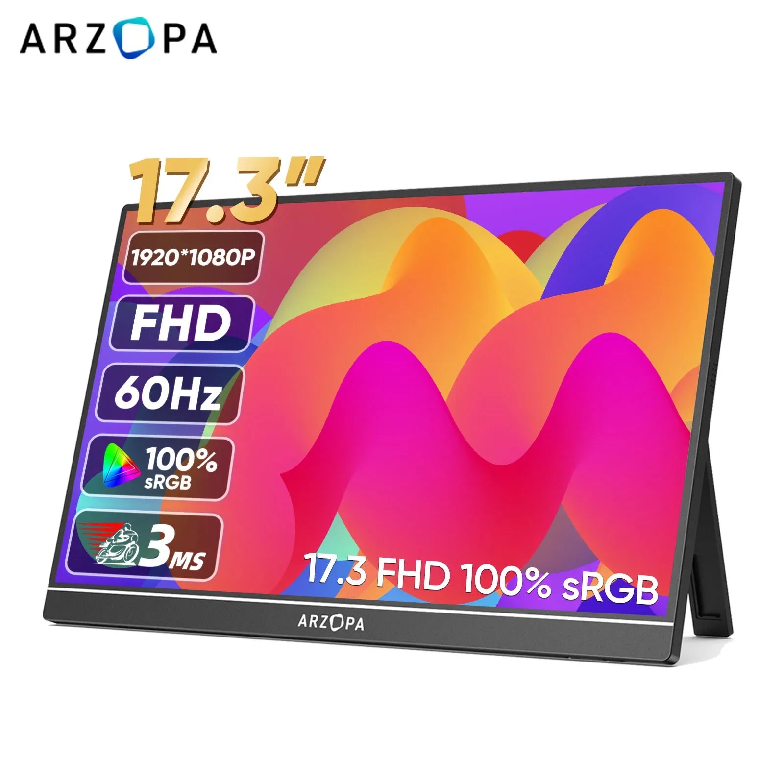 ARZOPA Portable Monitor 17.3'' 1080P HDR IPS Kickstand Speakers for PC Mac Phone Xbox Switch PS HDMI USB External Laptop Screen - Evallys.com