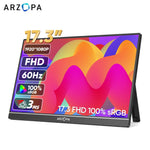 ARZOPA Portable Monitor 17.3'' 1080P HDR IPS Kickstand Speakers for PC Mac Phone Xbox Switch PS HDMI USB External Laptop Screen - Evallys.com