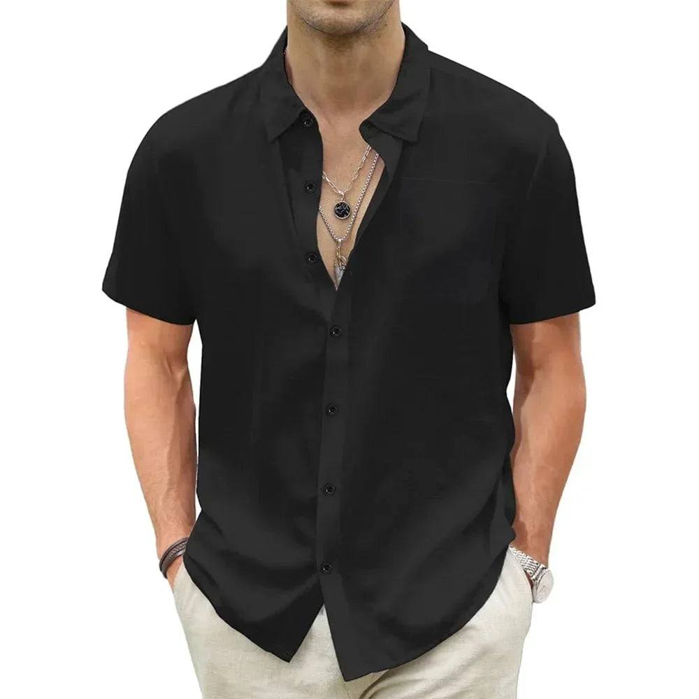 Men's Lightweight Hawaiian Shirts Cotton Linen Breathable Short Sleeve Shirts Vacation Beach Casual Summer Men Tops with Pocket - Evallys.com