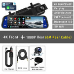 10" Dash Cam 4K 3840*2160P Car Dvr Carplay Android Auto GPS 5G WIFI AUX Stream RearView Mirror Dashcam Camera Drive Recorder FM - Evallys.com