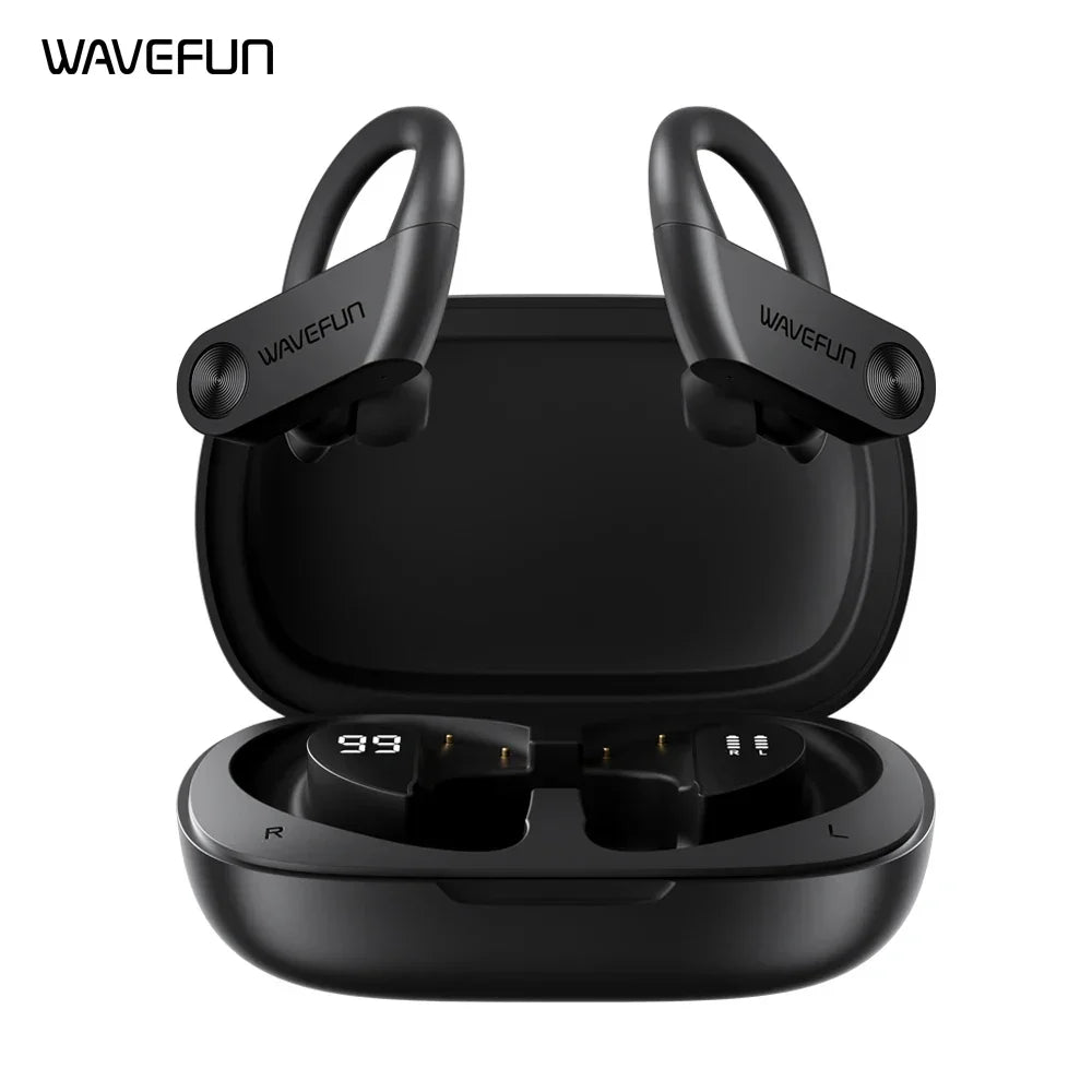 Wavefun XBuds Bluetooth Earphone Wireless Headphones with Ear Hook IPX7 Waterproof Super Bass Sport Earphones Music Gaming Mode - Evallys.com