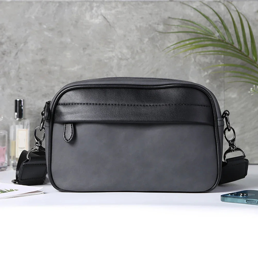 Leather Fashion Crossbody Bag Classic Pattern Casual Business Men Shoulder Crossbody Bag Wide Strap Small Square for Travel Work - Evallys.com