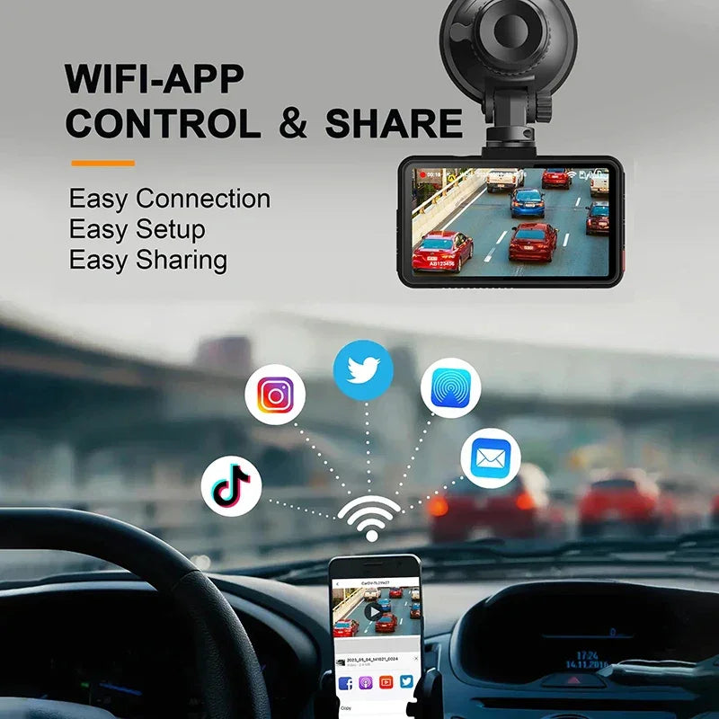 Dash Cam for Cars 4K Front and Rear Camera Car Dvr WIFI Car Camera for Vehicle Video Recorder Rear View Camera Parking Monitor - Evallys.com