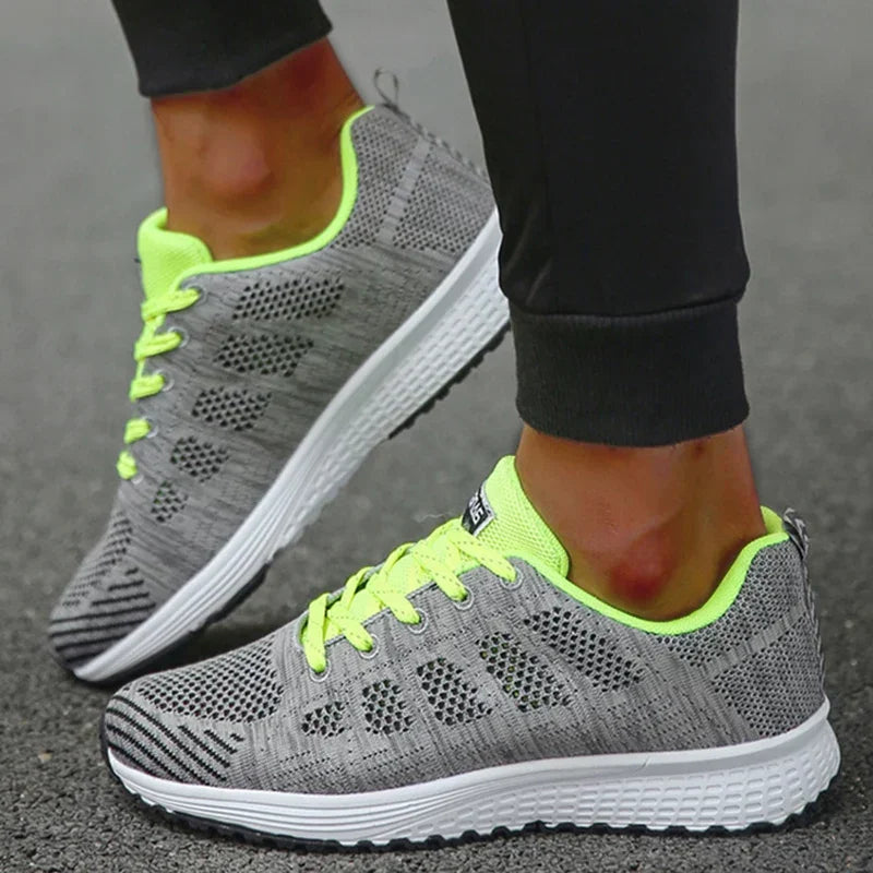 Women's Sneakers Breathable 2025 New Fashion Flat Outdoor Woman Vulcanize Shoes Mesh Fabric Lace Up Ladies Shoes Female Footwear - Evallys.com