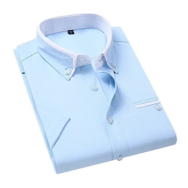 TFETTER Summer Business Shirt Men Short Sleeves Button Up Shirt Turn-down Collar Casual Shirts Mens Clothing Plus Size 5XL - Evallys.com