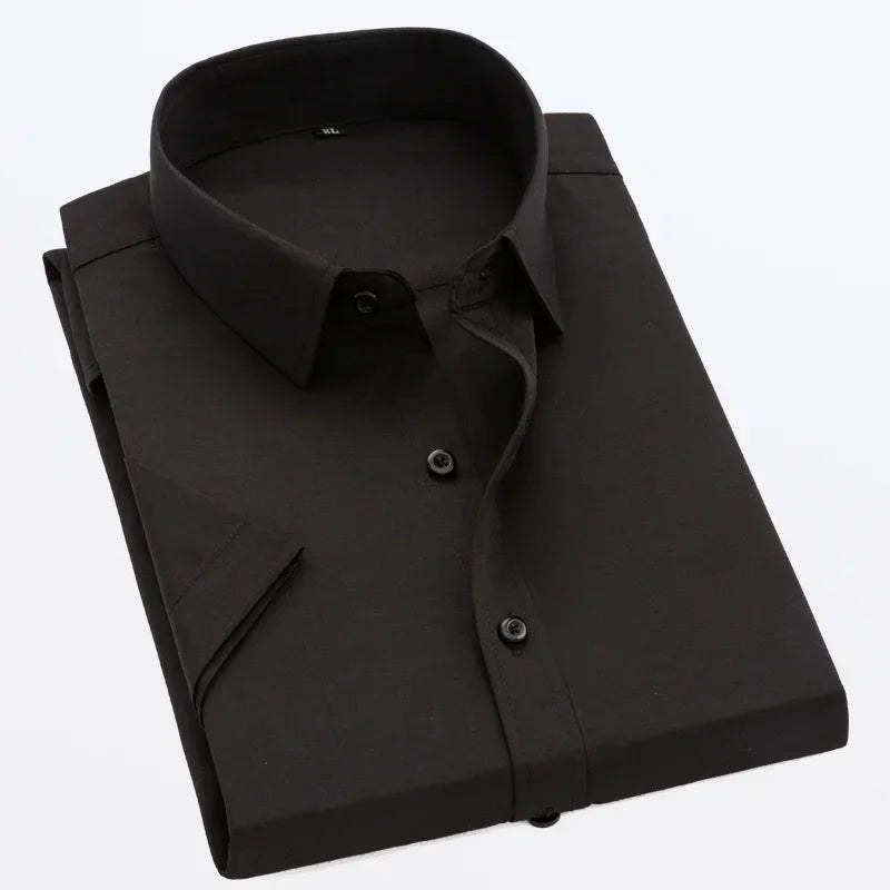 White Short-sleeved Shirt Men's Summer New Solid Color Ice Silk Thin Business Formal Casual Office No-iron Shirt Large Size 5XL - Evallys.com