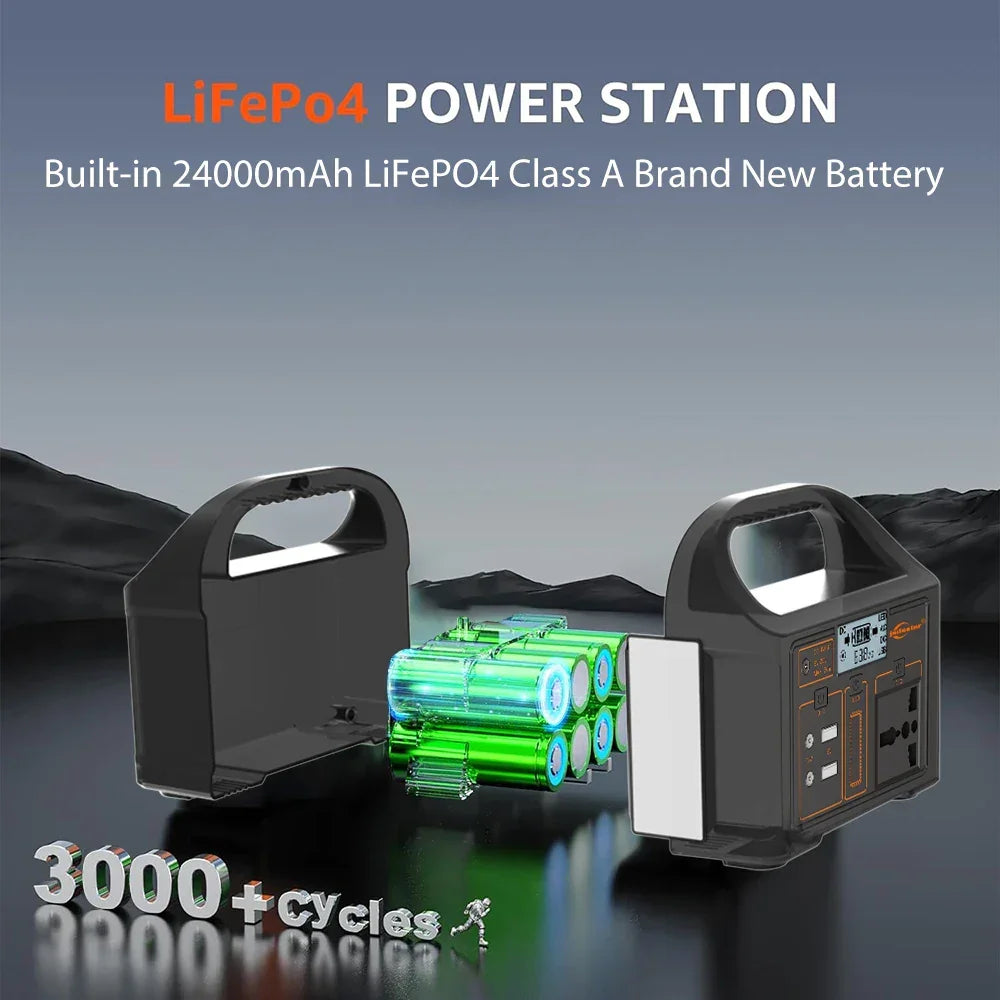 100W Portable Power Station 220V/110V Solar Generator Outdoor Emergency Mobile Power Bank 24000mAh LiFePO4 For Camping Power LED - Evallys.com