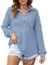 Astylish Women Waffle Knit Tops Henley Shirts Long Sleeve V Neck Solid Color Casual Tunics Large X Sky Blue - Evallys.com # #