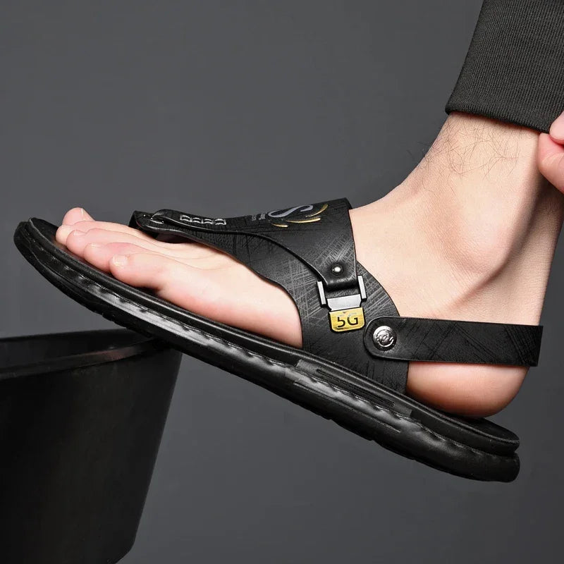 Men’s Summer Casual Leather Sandals – Designer Outdoor Leisure Shoes - Evallys.com