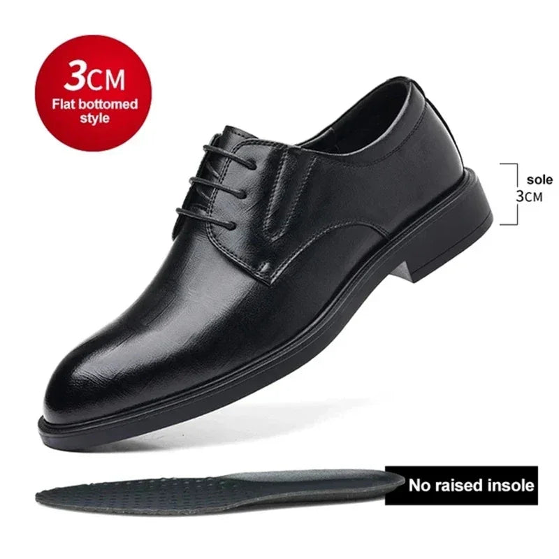 3/6/8 CM Elevator Shoes Men Dress Shoes Black Soft Leather Men Heighten Formal Shoes Casual Business Men Oxfords Suit Shoes - Evallys.com