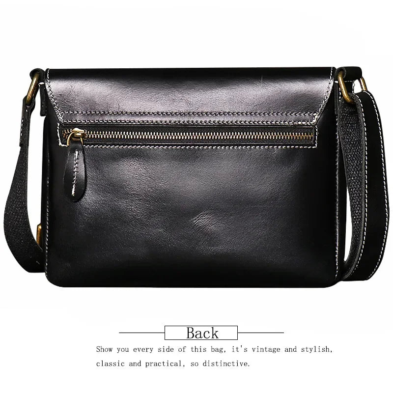 Crazy Horse Leather Men's Shoulder Bag Genuine Leather Small Bag Crossbody Cowhide Bag for Man High Quality Men Satchel Bags - Evallys.com