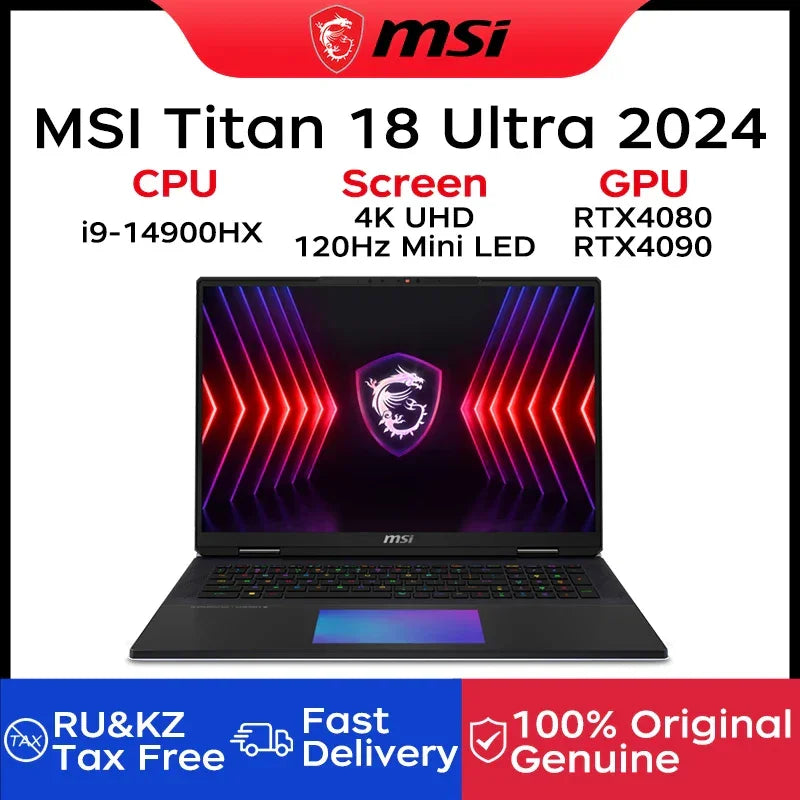 2024 MSI Titan 18 Ultra Gaming Laptop 18 Inch UHD 4K Mini LED 120Hz IPS Screen Notebook i9-14900HX 64GB 2TB RTX4080 Netbook PC - Evallys.com