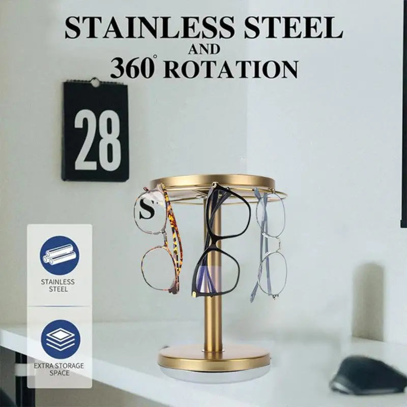 Sunglasses Holder Organizer 360Rotatable Stainless Steel Eyeglasses Display Stand Eyewear Storage Rack For Desk Dresser