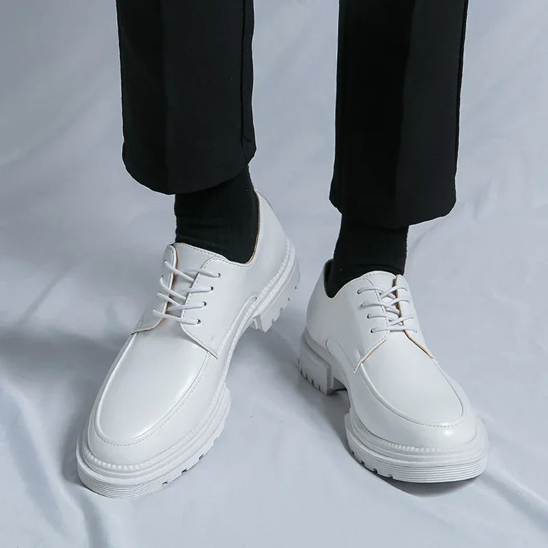 Mens Oxford White Leather Shoes Whole Luxury Formal Business Wedding Dress Shoes for men Thick bottom Casual Original Moccasins - Evallys.com
