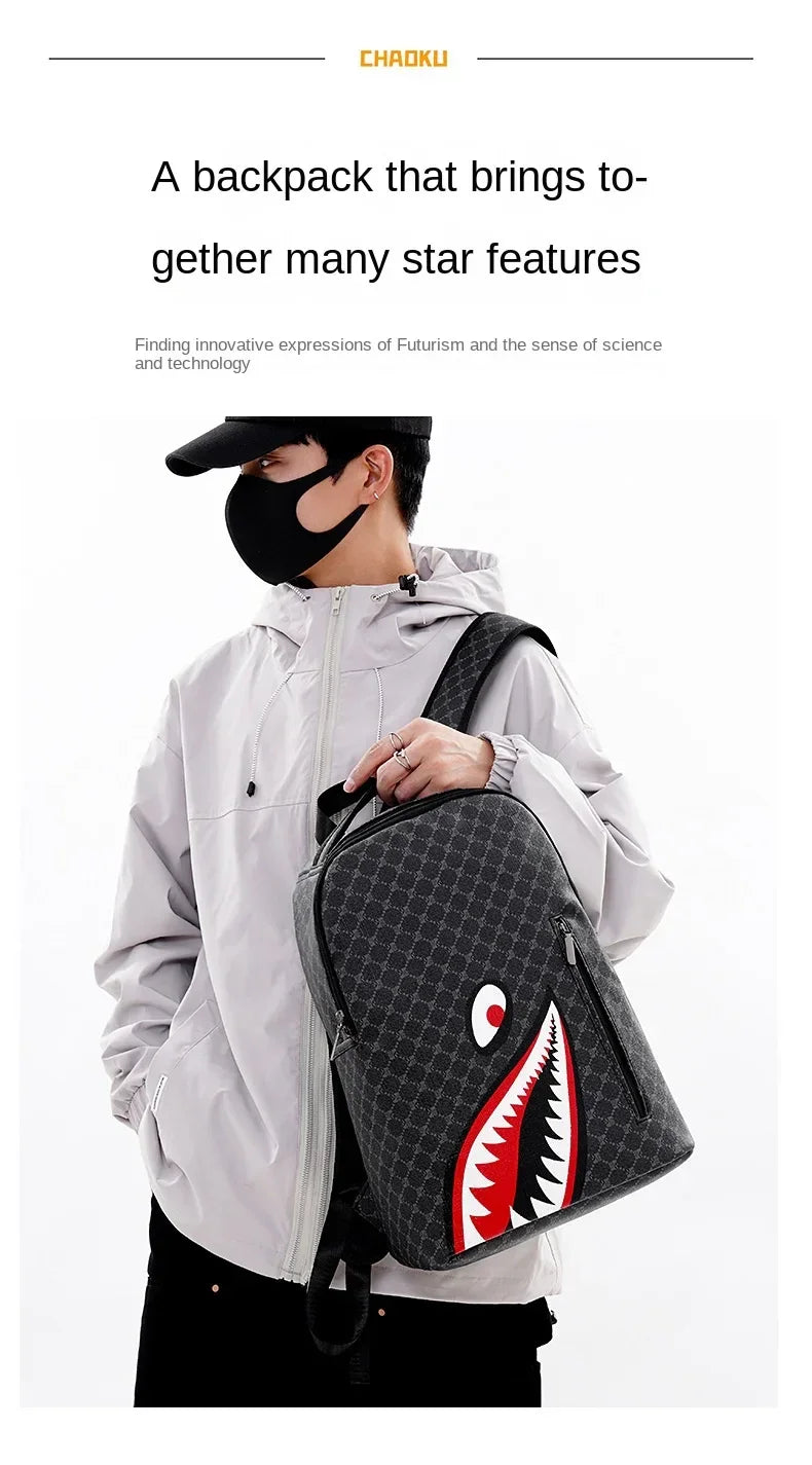 Shark Mouth Plaid Backpack – Large Laptop Bag for School & College - Evallys.com